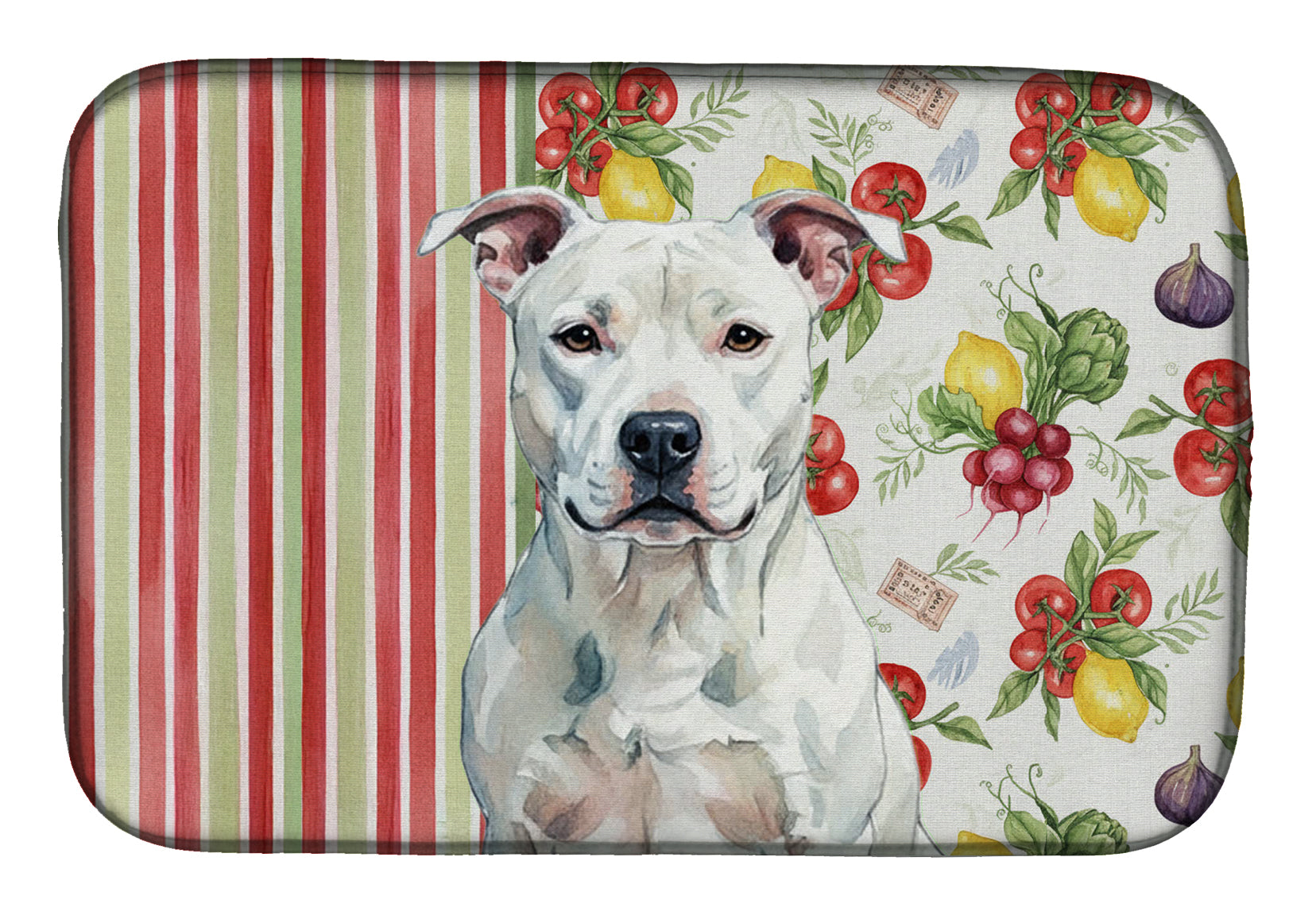 White American Staffordshire Terrier Vegetables Dish Drying Mat Absorbent Dish Drying Mat Pad for Kitchen Counter Dish Drainer Mat for Countertop, 14 x 21", Multicolor