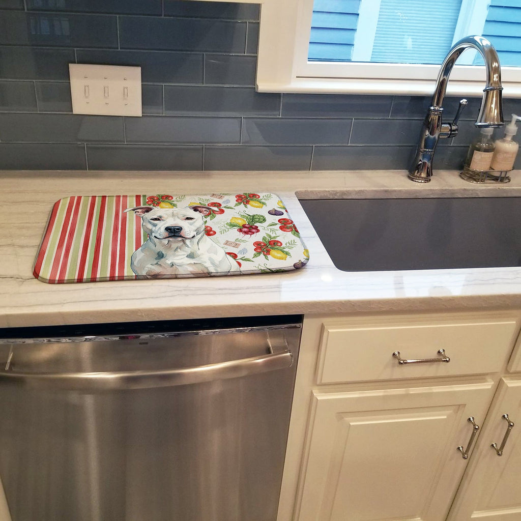 White American Staffordshire Terrier Vegetables Dish Drying Mat Absorbent Dish Drying Mat Pad for Kitchen Counter Dish Drainer Mat for Countertop, 14 x 21", Multicolor