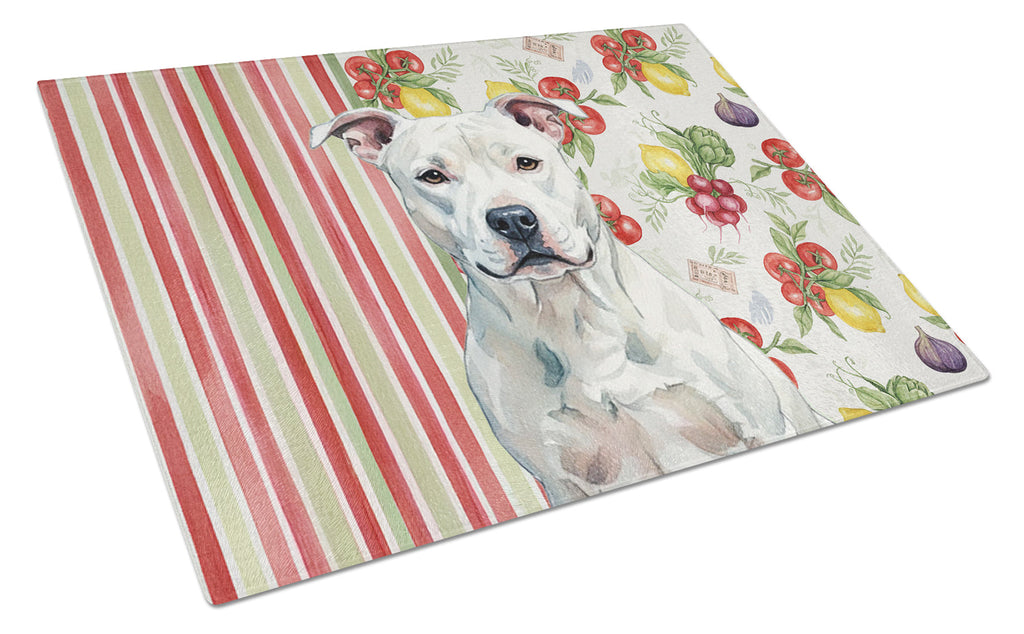 White American Staffordshire Terrier Vegetables Cutting Board Tempered Glass Kitchen Cutting Surface, Heat Resistant Chopping, Non-Slip Feet, Food Prep & Serving