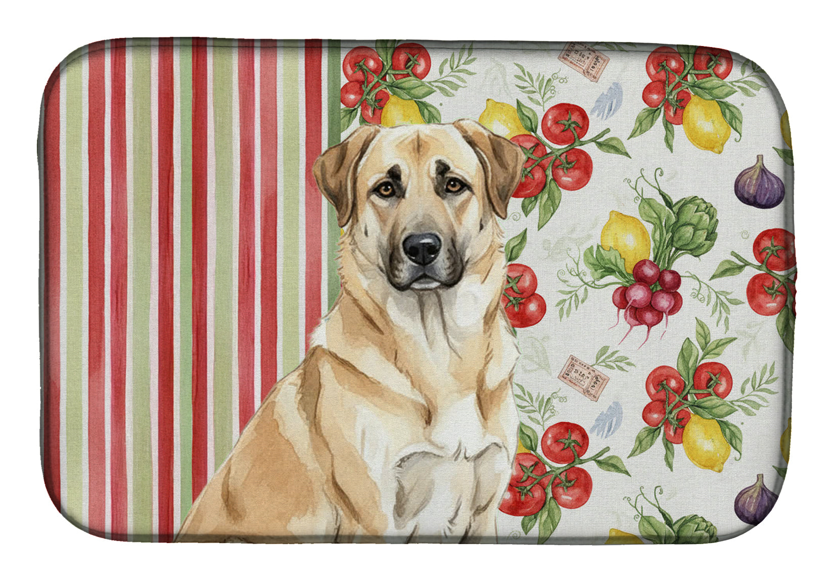 Anatolian Shepherd Dog Vegetables Dish Drying Mat Absorbent Dish Drying Mat Pad for Kitchen Counter Dish Drainer Mat for Countertop, 14 x 21", Multicolor