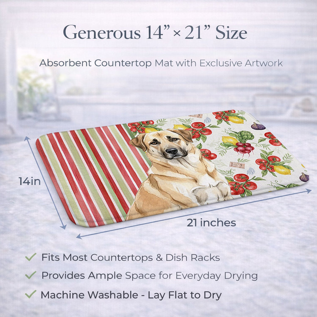 Anatolian Shepherd Dog Vegetables Dish Drying Mat Absorbent Dish Drying Mat Pad for Kitchen Counter Dish Drainer Mat for Countertop, 14 x 21", Multicolor