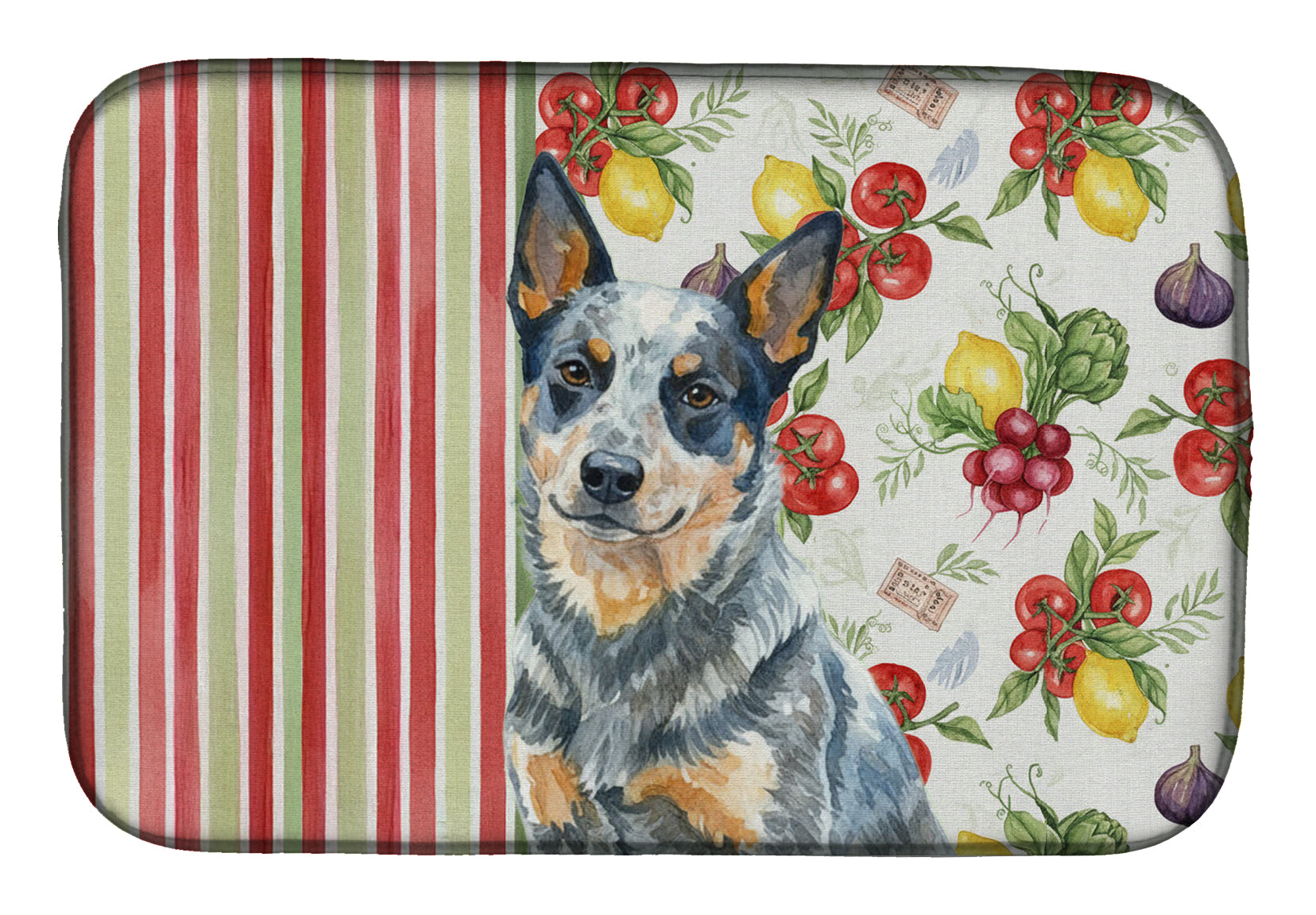 Blue Heeler Australian Cattle Dog Vegetables Dish Drying Mat Absorbent Dish Drying Mat Pad for Kitchen Counter Dish Drainer Mat for Countertop, 14 x 21", Multicolor