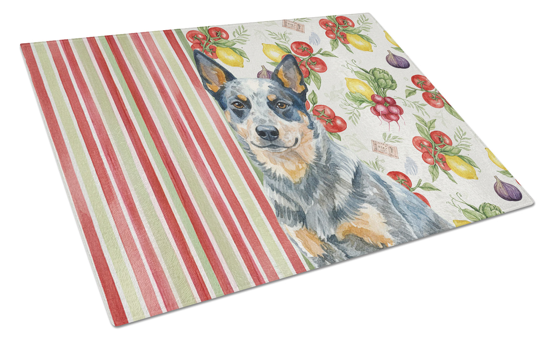 Blue Heeler Australian Cattle Dog Vegetables Cutting Board Tempered Glass Kitchen Cutting Surface, Heat Resistant Chopping, Non-Slip Feet, Food Prep & Serving
