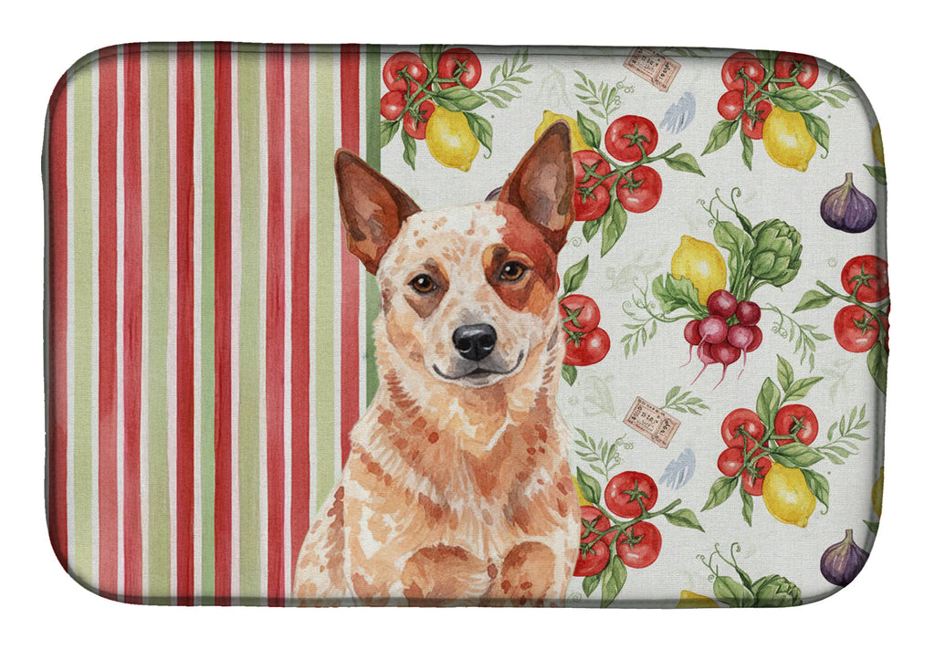 Red Heeler Australian Cattle Dog Vegetables Dish Drying Mat Absorbent Dish Drying Mat Pad for Kitchen Counter Dish Drainer Mat for Countertop, 14 x 21", Multicolor
