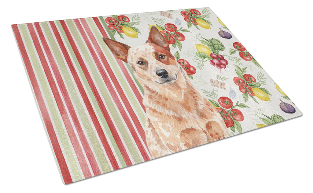 Red Heeler Australian Cattle Dog Vegetables Cutting Board Tempered Glass Kitchen Cutting Surface, Heat Resistant Chopping, Non-Slip Feet, Food Prep & Serving