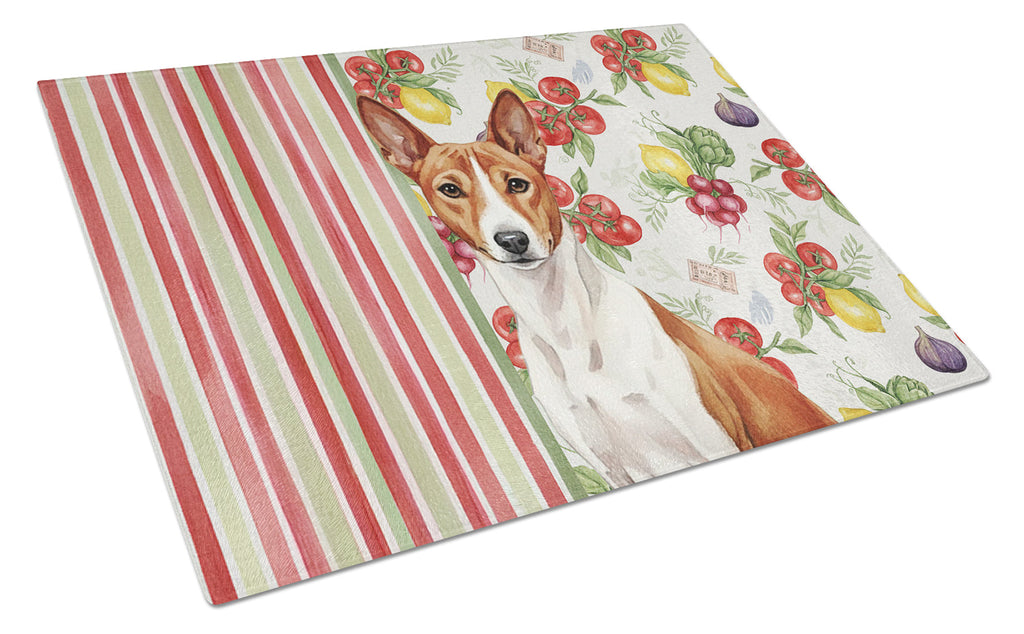 Red and White Basenji Vegetables Cutting Board Tempered Glass Kitchen Cutting Surface, Heat Resistant Chopping, Non-Slip Feet, Food Prep & Serving