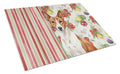 Red and White Basenji Vegetables Cutting Board Tempered Glass Kitchen Cutting Surface, Heat Resistant Chopping, Non-Slip Feet, Food Prep & Serving