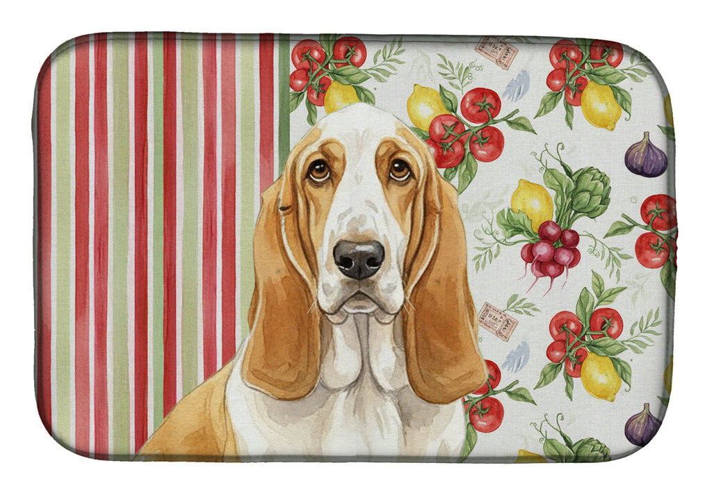 Lemon and White Basset Hound Vegetables Dish Drying Mat Absorbent Dish Drying Mat Pad for Kitchen Counter Dish Drainer Mat for Countertop, 14 x 21", Multicolor