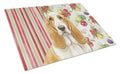 Lemon and White Basset Hound Vegetables Cutting Board Tempered Glass Kitchen Cutting Surface, Heat Resistant Chopping, Non-Slip Feet, Food Prep & Serving