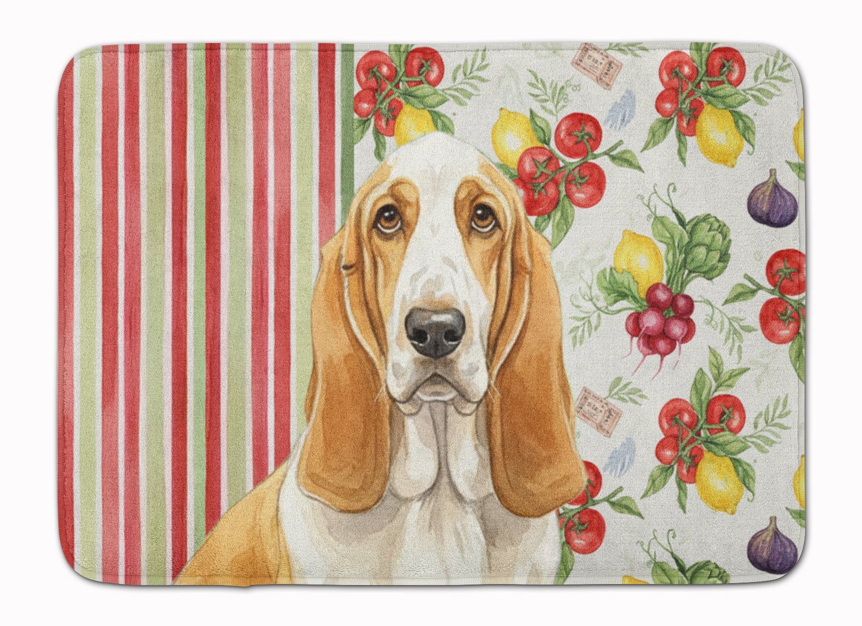 Lemon and White Basset Hound Vegetables Memory Foam Kitchen Mat Machine Washable Anti-Fatigue Cushion Comfort Bath or Kitchen Rug
