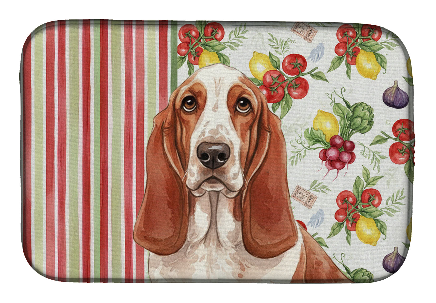 Red and White Basset Hound Vegetables Dish Drying Mat Absorbent Dish Drying Mat Pad for Kitchen Counter Dish Drainer Mat for Countertop, 14 x 21", Multicolor