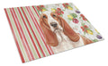 Red and White Basset Hound Vegetables Cutting Board Tempered Glass Kitchen Cutting Surface, Heat Resistant Chopping, Non-Slip Feet, Food Prep & Serving