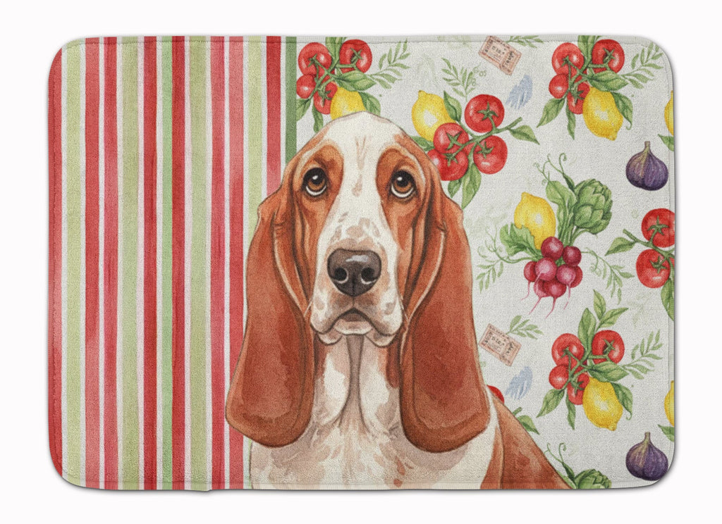 Red and White Basset Hound Vegetables Memory Foam Kitchen Mat Machine Washable Anti-Fatigue Cushion Comfort Bath or Kitchen Rug