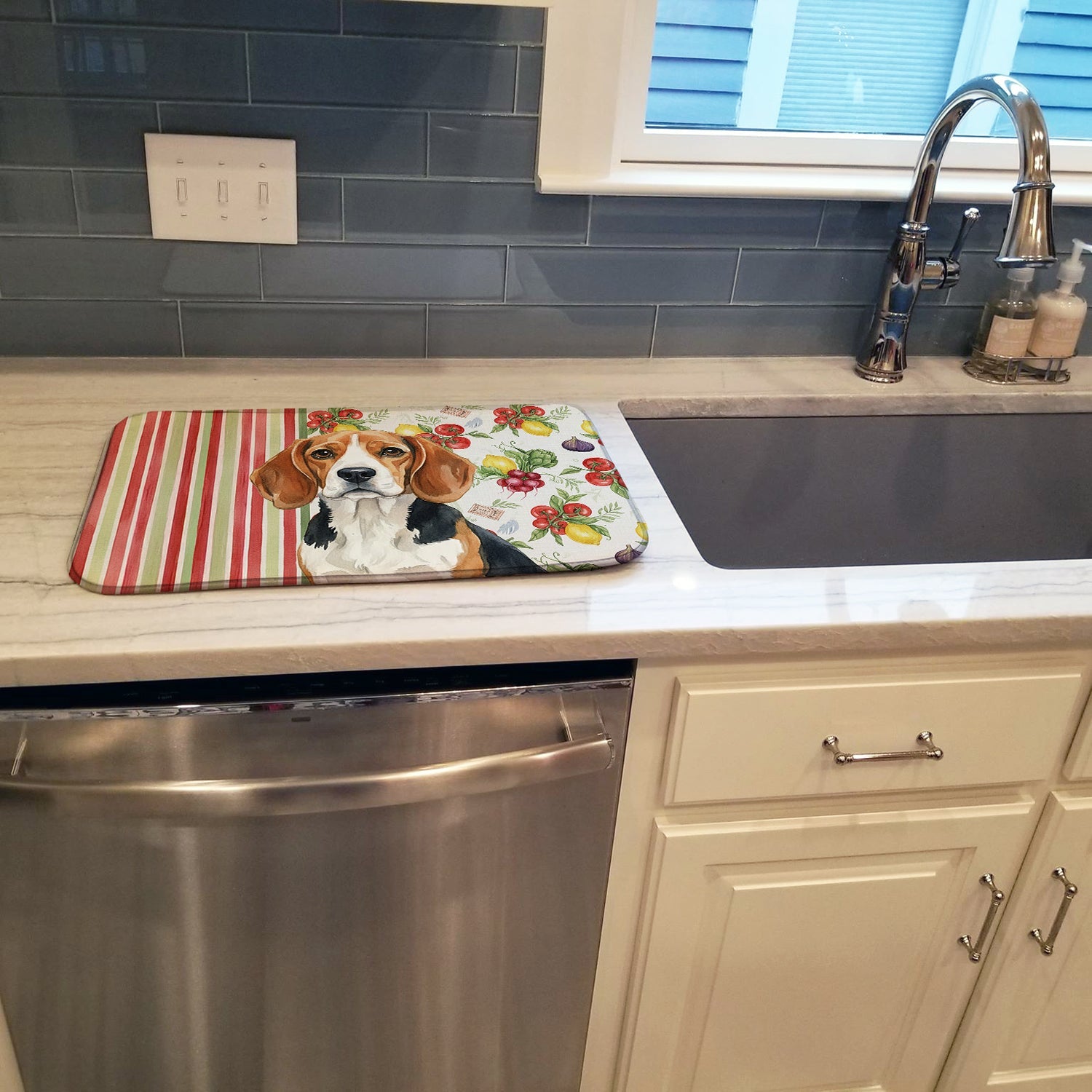 Beagle Vegetables Dish Drying Mat Absorbent Dish Drying Mat Pad for Kitchen Counter Dish Drainer Mat for Countertop, 14 x 21", Multicolor