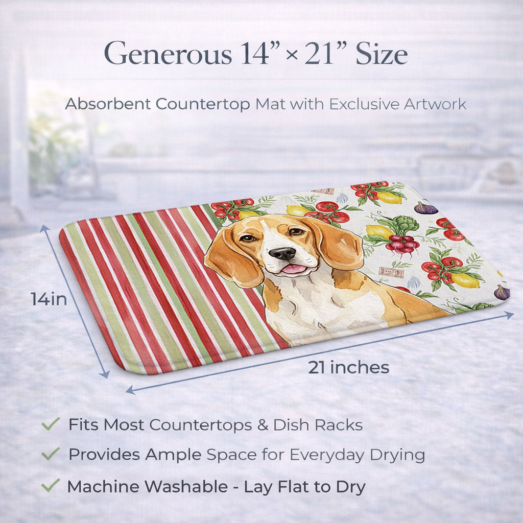 Lemon and White Beagle Vegetables Dish Drying Mat Absorbent Dish Drying Mat Pad for Kitchen Counter Dish Drainer Mat for Countertop, 14 x 21", Multicolor