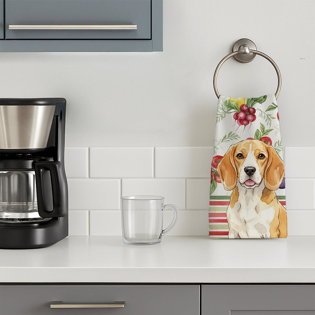 Lemon and White Beagle Vegetables Kitchen Towel Velour Plush Front and Cotton Loop Back Machine Washable