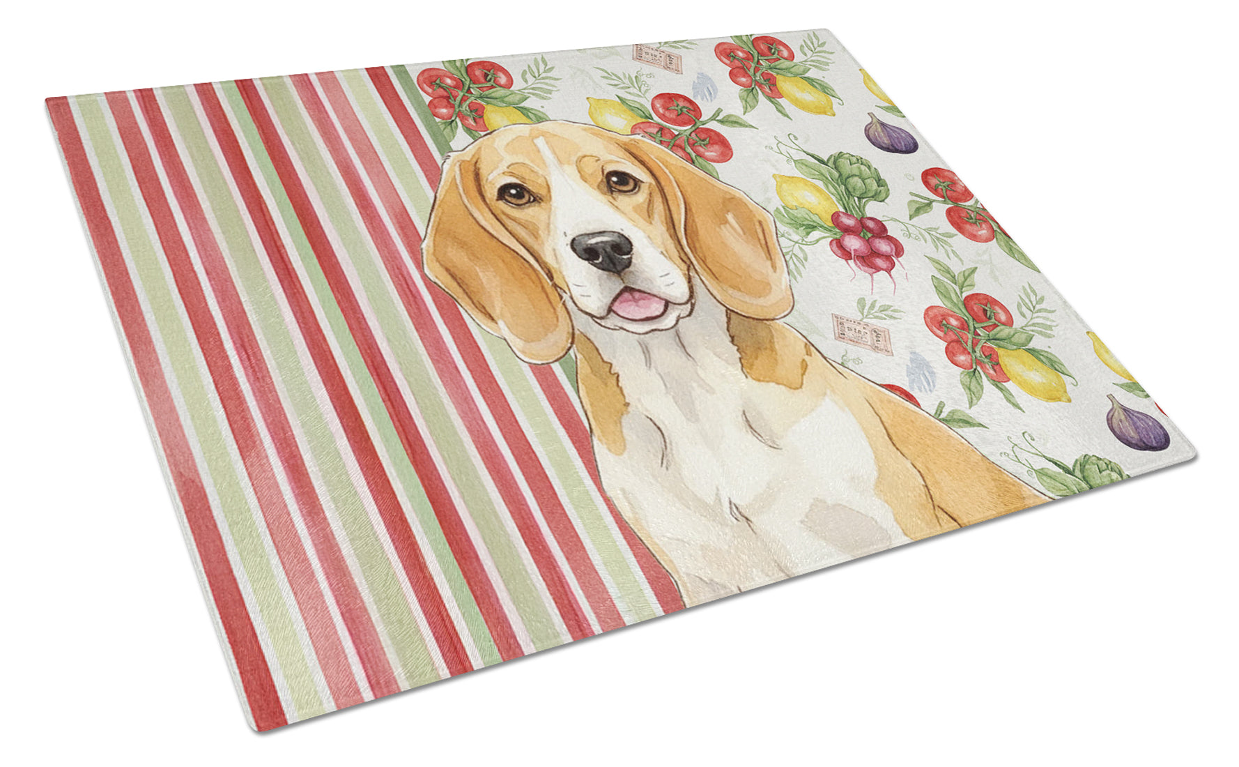 Lemon and White Beagle Vegetables Cutting Board Tempered Glass Kitchen Cutting Surface, Heat Resistant Chopping, Non-Slip Feet, Food Prep & Serving