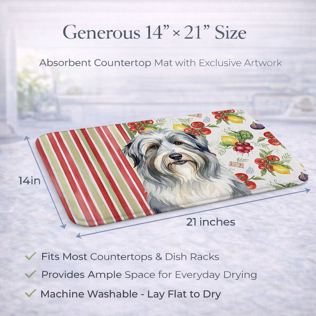 Bearded Collie Vegetables Dish Drying Mat Absorbent Dish Drying Mat Pad for Kitchen Counter Dish Drainer Mat for Countertop, 14 x 21", Multicolor
