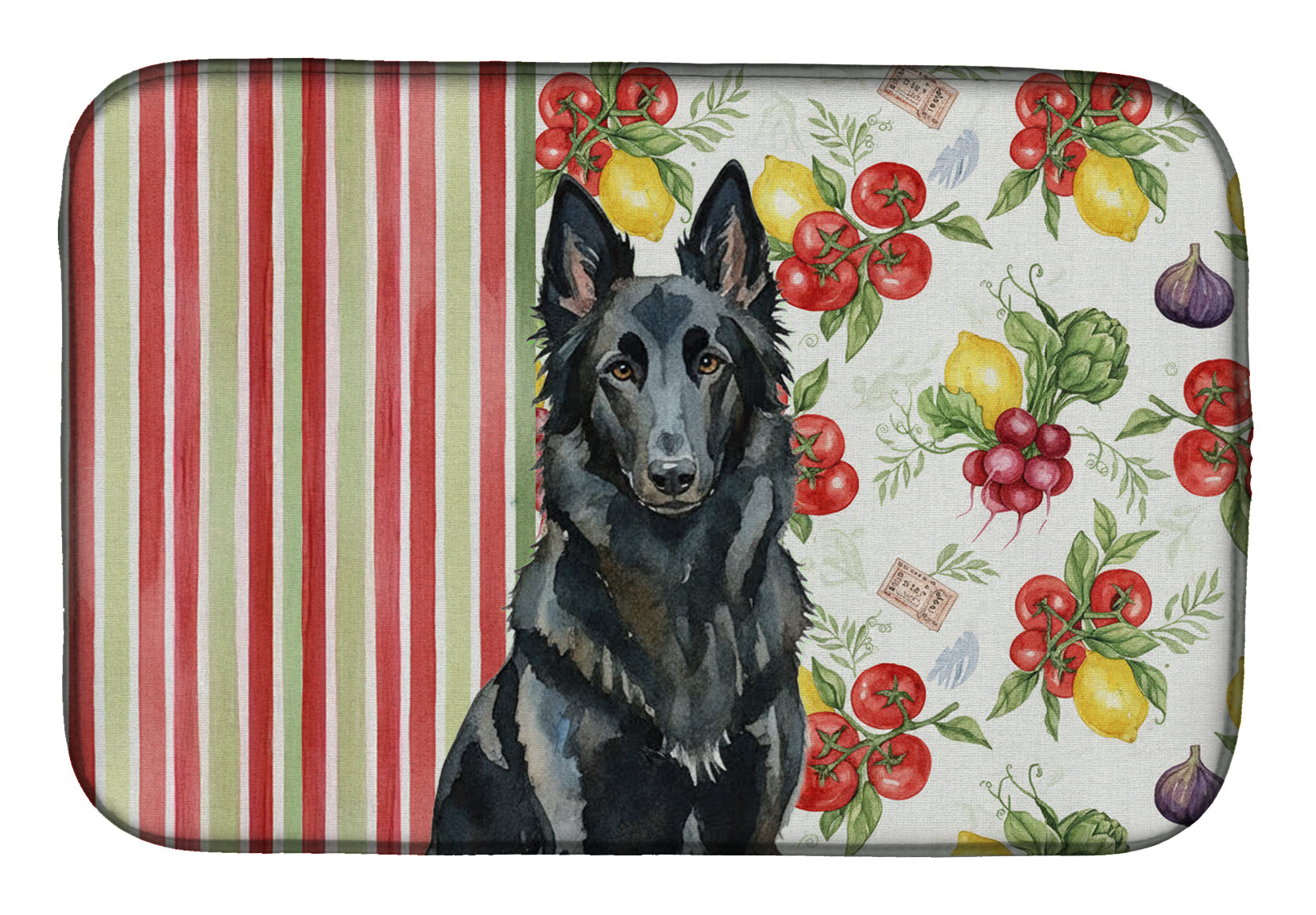 Belgian Sheepdog Groenendael Vegetables Dish Drying Mat Absorbent Dish Drying Mat Pad for Kitchen Counter Dish Drainer Mat for Countertop, 14 x 21", Multicolor