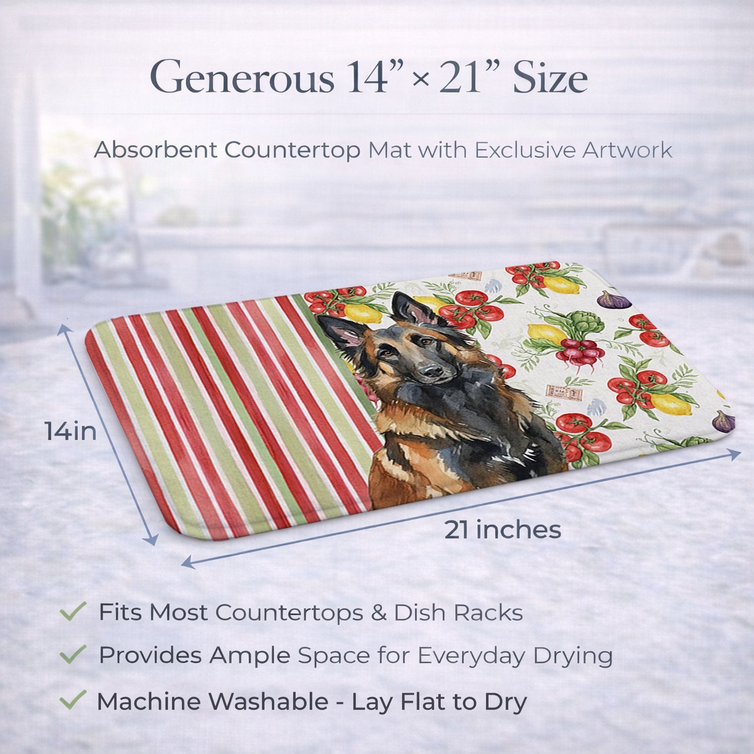 Belgian Tervuren Vegetables Dish Drying Mat Absorbent Dish Drying Mat Pad for Kitchen Counter Dish Drainer Mat for Countertop, 14 x 21", Multicolor