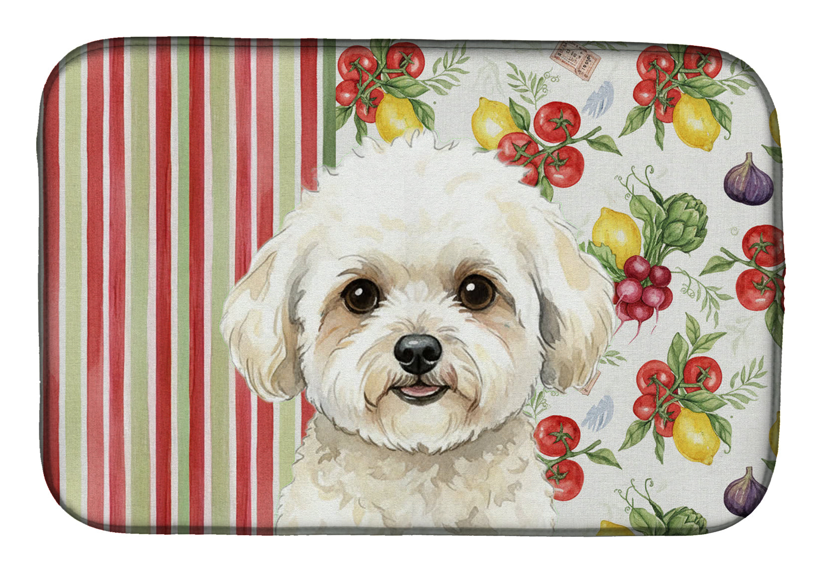 White and Cream Bichon Frise Vegetables Dish Drying Mat Absorbent Dish Drying Mat Pad for Kitchen Counter Dish Drainer Mat for Countertop, 14 x 21", Multicolor