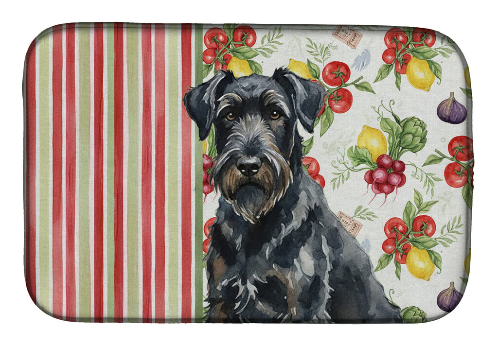 Black Russian Terrier Vegetables Dish Drying Mat Absorbent Dish Drying Mat Pad for Kitchen Counter Dish Drainer Mat for Countertop, 14 x 21", Multicolor