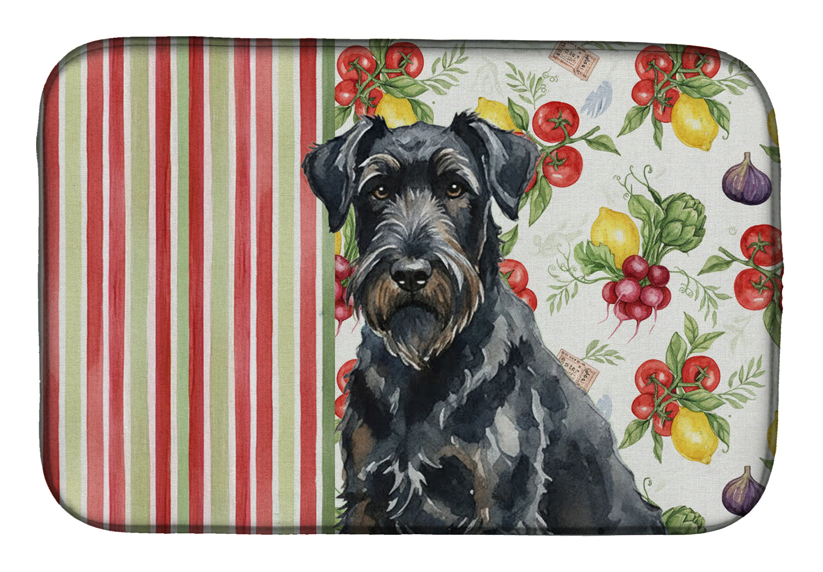 Black Russian Terrier Vegetables Dish Drying Mat Absorbent Dish Drying Mat Pad for Kitchen Counter Dish Drainer Mat for Countertop, 14 x 21", Multicolor