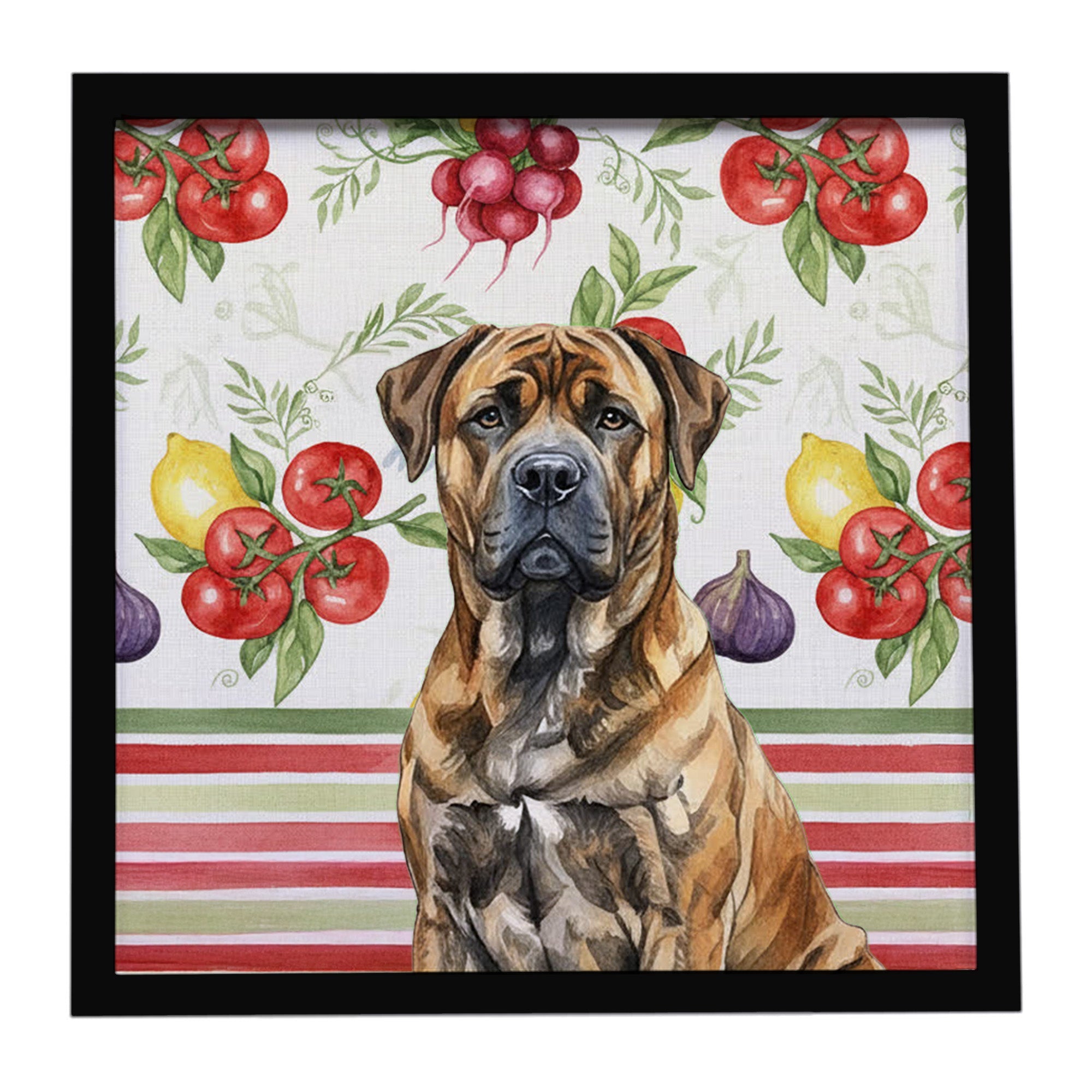 Brindle Boerboel Vegetables Framed Metal Print Bathroom, Kitchen, Office, Home Decor Wall Art Ready to Hang, Square, 8X8