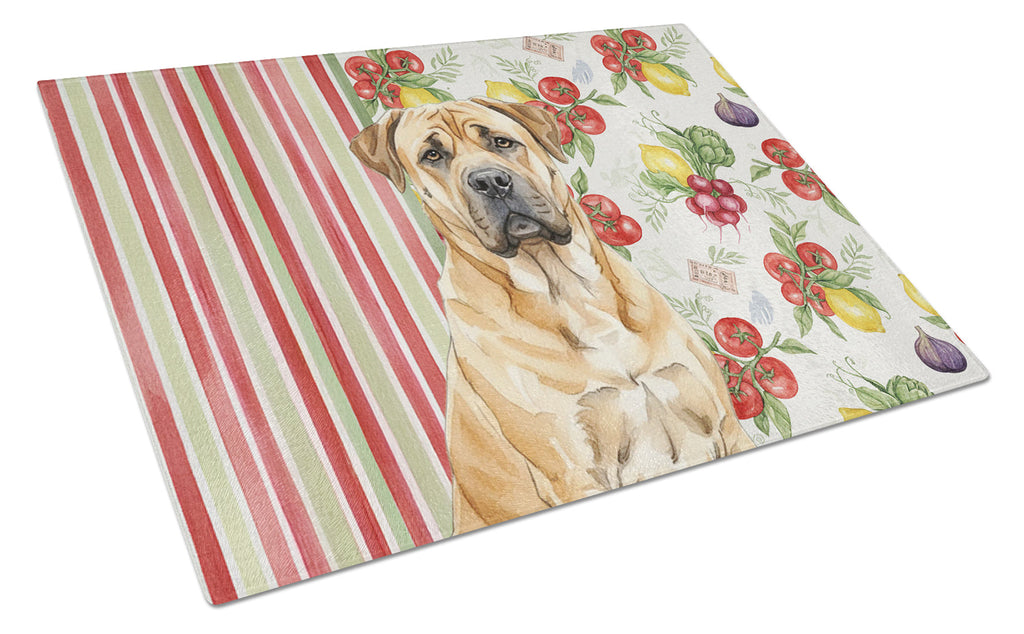 Fawn Boerboel Vegetables Cutting Board Tempered Glass Kitchen Cutting Surface, Heat Resistant Chopping, Non-Slip Feet, Food Prep & Serving