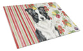 Border Collie Vegetables Cutting Board Tempered Glass Kitchen Cutting Surface, Heat Resistant Chopping, Non-Slip Feet, Food Prep & Serving