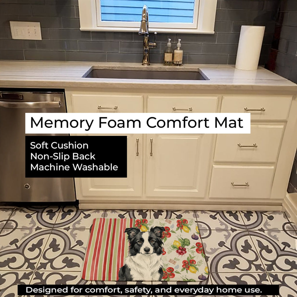 Border Collie Vegetables Memory Foam Kitchen Mat Machine Washable Anti-Fatigue Cushion Comfort Bath or Kitchen Rug