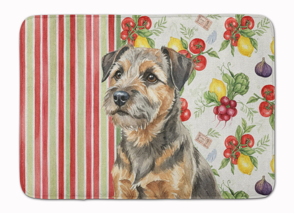 Grizzle and Tan Border Terrier Vegetables Memory Foam Kitchen Mat Machine Washable Anti-Fatigue Cushion Comfort Bath or Kitchen Rug
