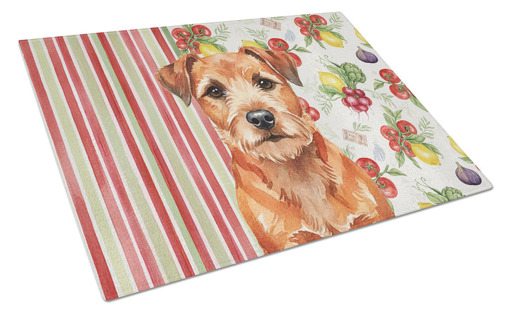 Red Border Terrier Vegetables Cutting Board Tempered Glass Kitchen Cutting Surface, Heat Resistant Chopping, Non-Slip Feet, Food Prep & Serving