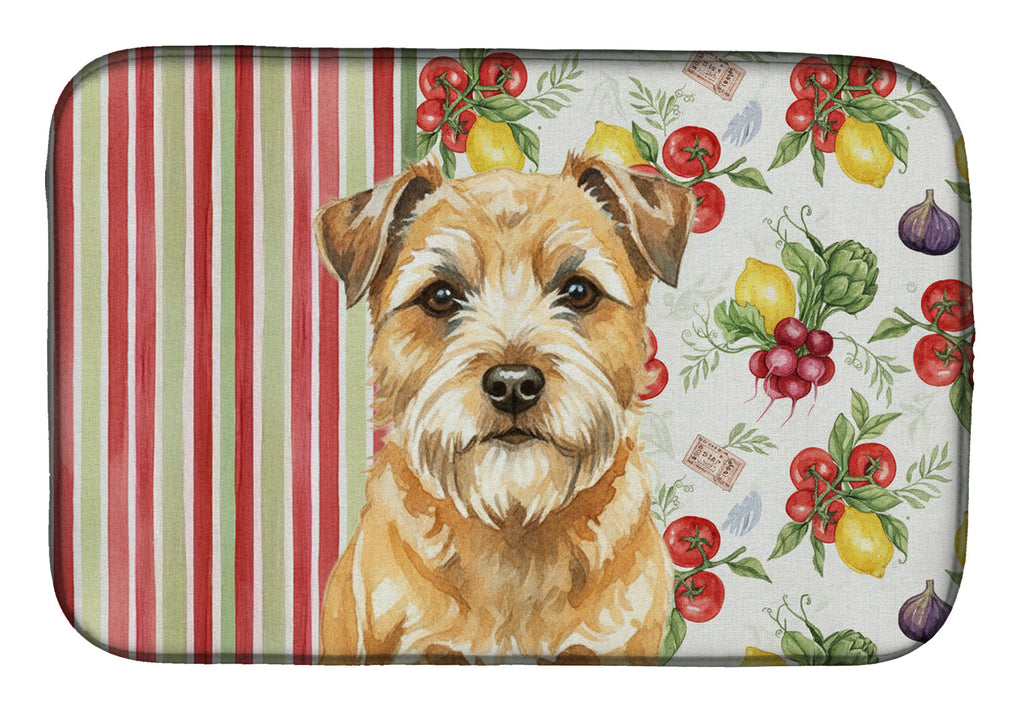 Wheaten Border Terrier Vegetables Dish Drying Mat Absorbent Dish Drying Mat Pad for Kitchen Counter Dish Drainer Mat for Countertop, 14 x 21", Multicolor