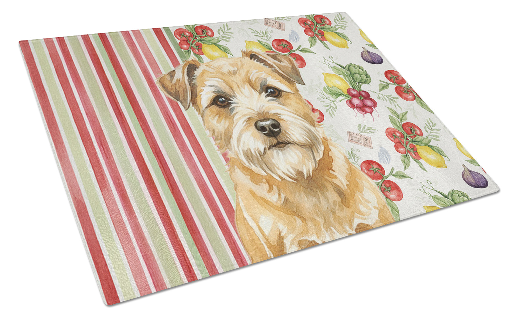Wheaten Border Terrier Vegetables Cutting Board Tempered Glass Kitchen Cutting Surface, Heat Resistant Chopping, Non-Slip Feet, Food Prep & Serving