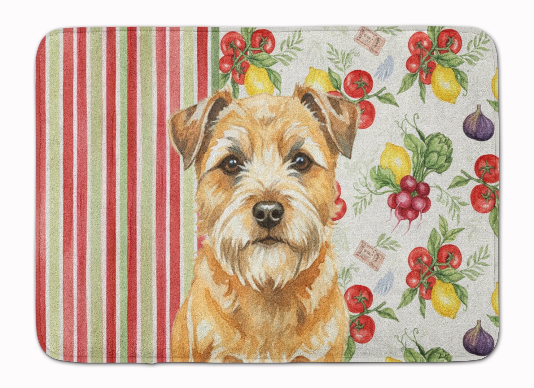 Wheaten Border Terrier Vegetables Memory Foam Kitchen Mat Machine Washable Anti-Fatigue Cushion Comfort Bath or Kitchen Rug