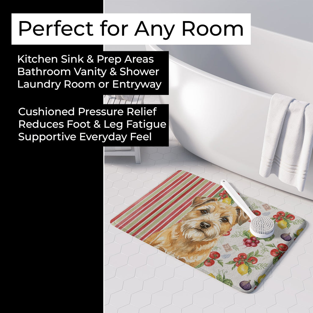 Wheaten Border Terrier Vegetables Memory Foam Kitchen Mat Machine Washable Anti-Fatigue Cushion Comfort Bath or Kitchen Rug