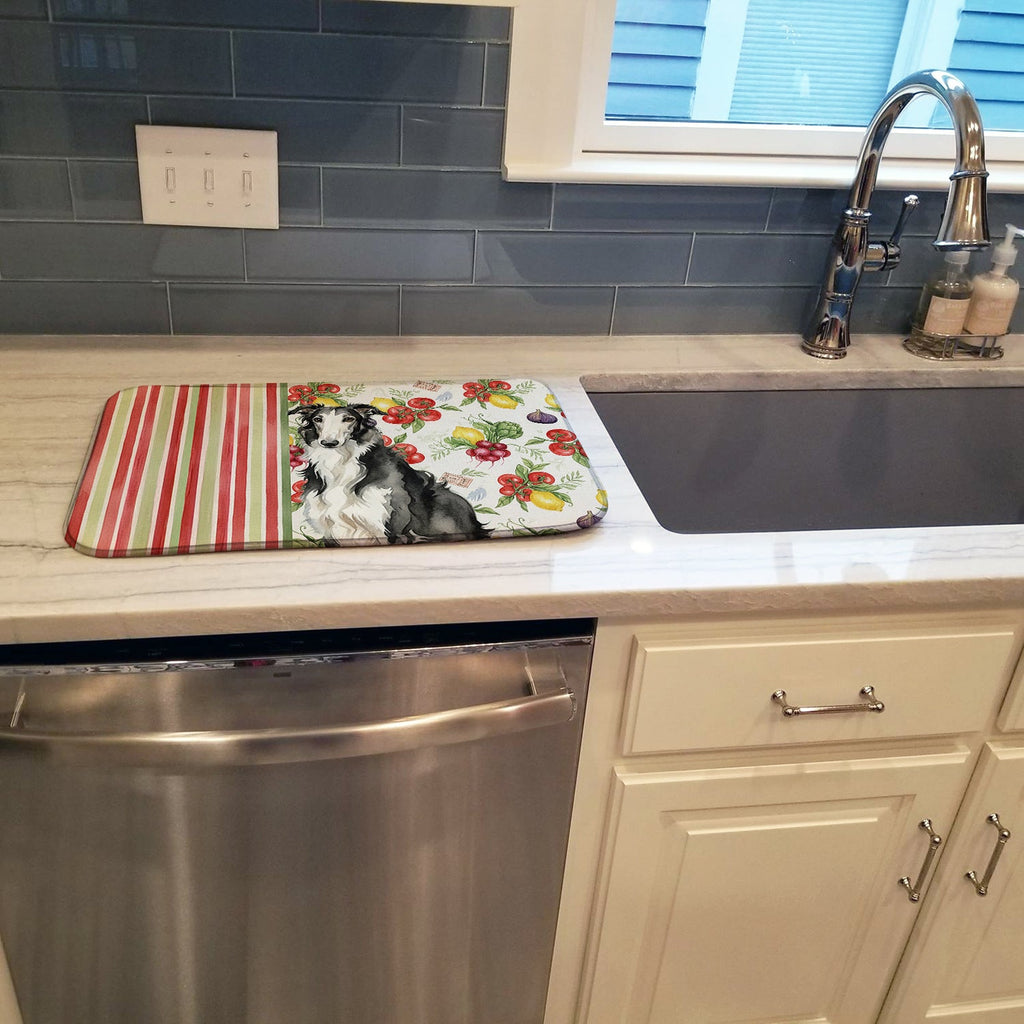 Black and White Borzoi Vegetables Dish Drying Mat Absorbent Dish Drying Mat Pad for Kitchen Counter Dish Drainer Mat for Countertop, 14 x 21", Multicolor