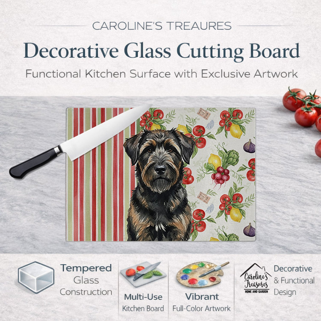 Brindle Bouvier des Flandres Vegetables Cutting Board Tempered Glass Kitchen Cutting Surface, Heat Resistant Chopping, Non-Slip Feet, Food Prep & Serving