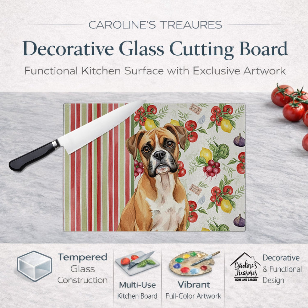 Boxer Vegetables Cutting Board Tempered Glass Kitchen Cutting Surface, Heat Resistant Chopping, Non-Slip Feet, Food Prep & Serving