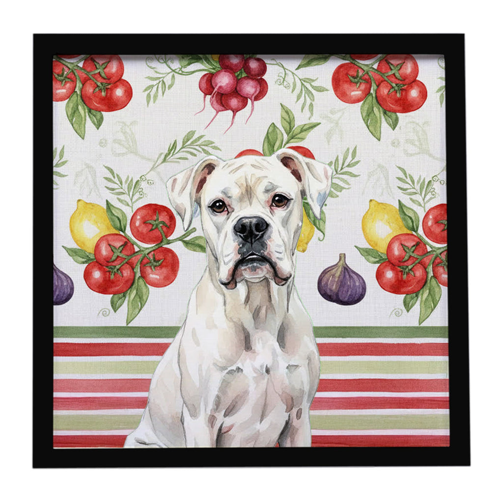 White Boxer Vegetables Framed Metal Print Bathroom, Kitchen, Office, Home Decor Wall Art Ready to Hang, Square, 8X8