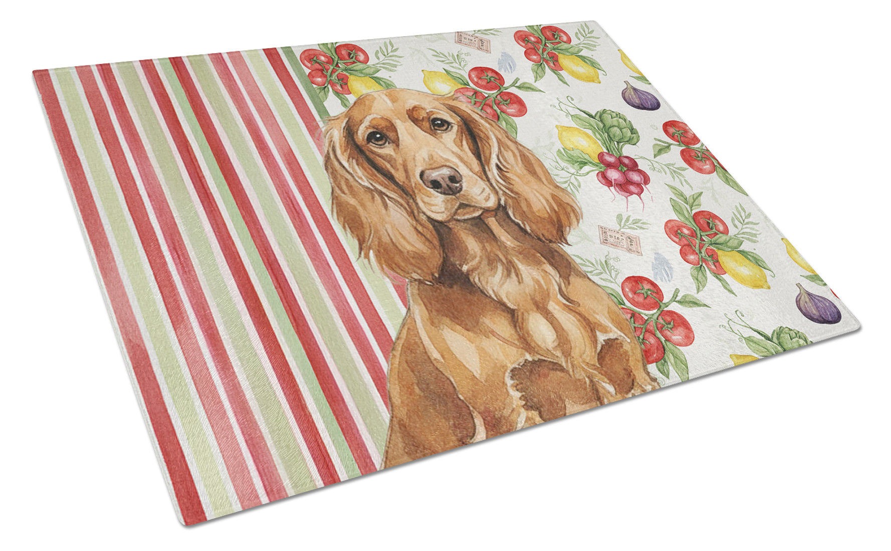 Boykin Spaniel Vegetables Cutting Board Tempered Glass Kitchen Cutting Surface, Heat Resistant Chopping, Non-Slip Feet, Food Prep & Serving