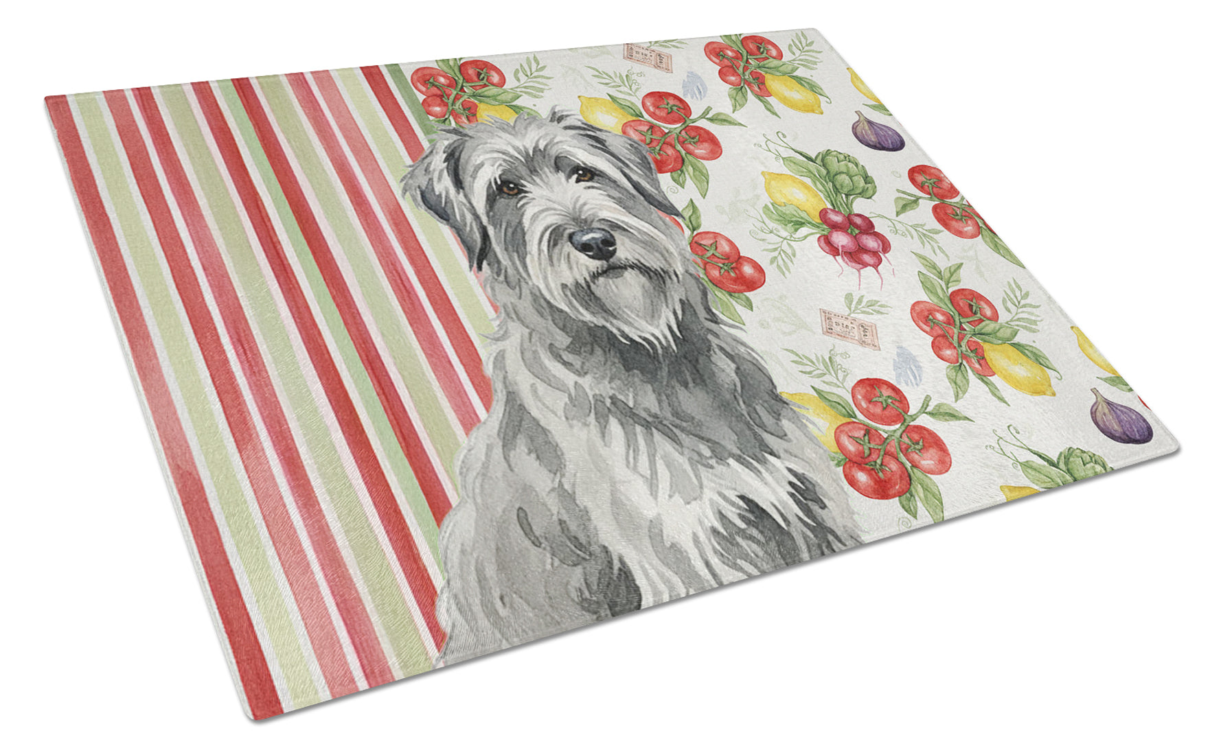 Gray Briard Vegetables Cutting Board Tempered Glass Kitchen Cutting Surface, Heat Resistant Chopping, Non-Slip Feet, Food Prep & Serving