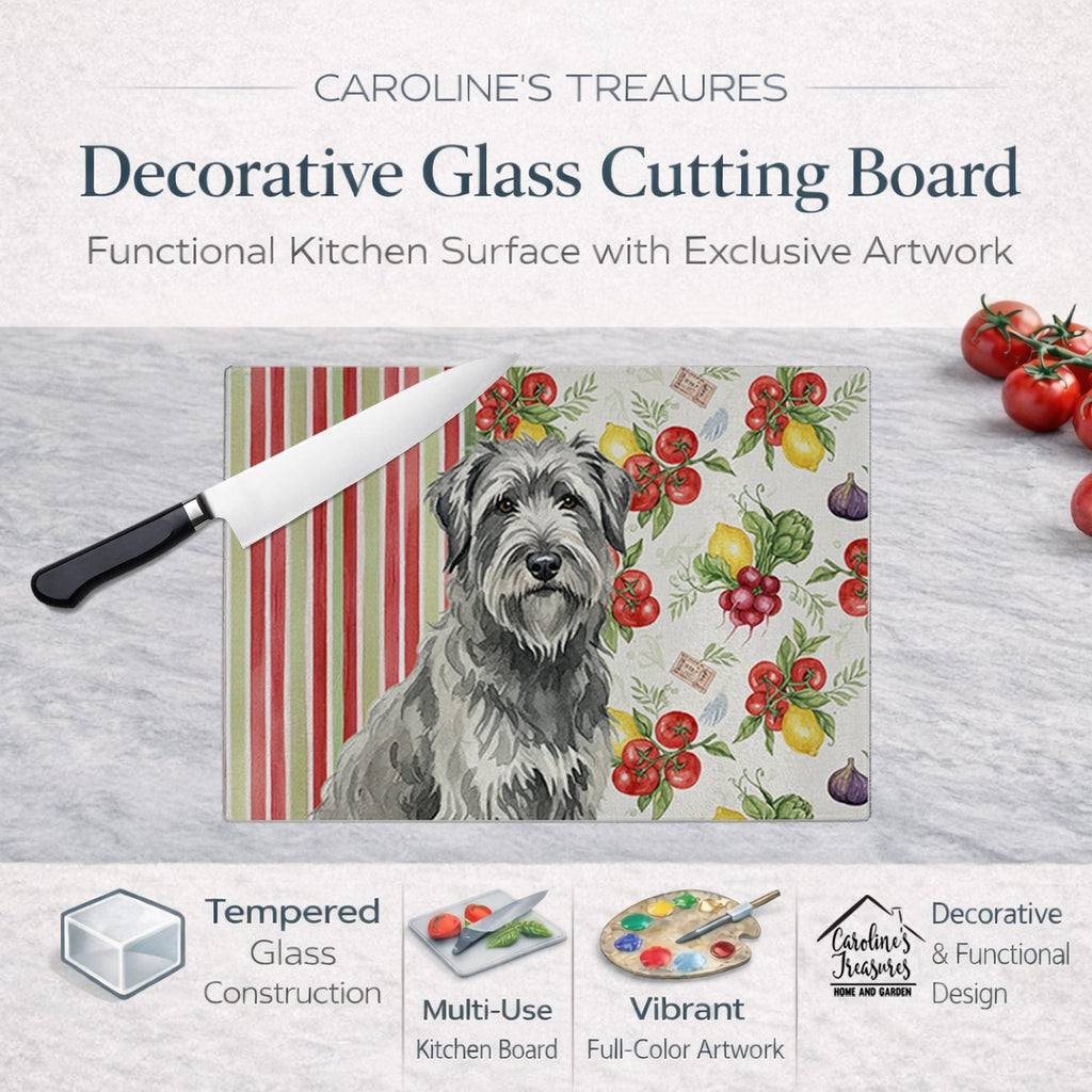Gray Briard Vegetables Cutting Board Tempered Glass Kitchen Cutting Surface, Heat Resistant Chopping, Non-Slip Feet, Food Prep & Serving