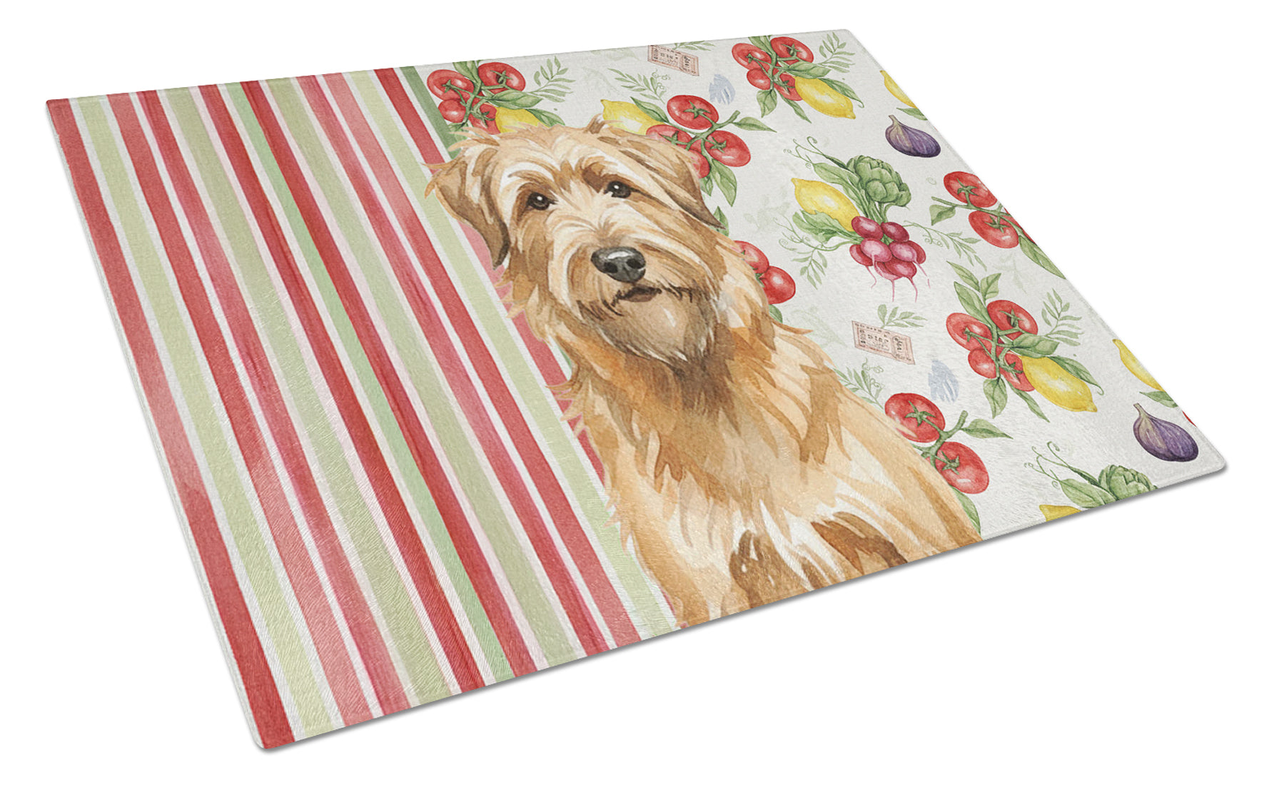 Tawny Briard Vegetables Cutting Board Tempered Glass Kitchen Cutting Surface, Heat Resistant Chopping, Non-Slip Feet, Food Prep & Serving
