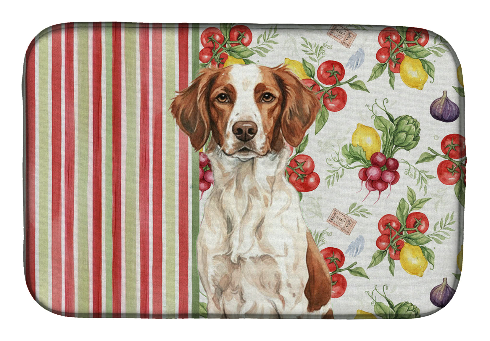 Liver and White Brittany Vegetables Dish Drying Mat Absorbent Dish Drying Mat Pad for Kitchen Counter Dish Drainer Mat for Countertop, 14 x 21", Multicolor