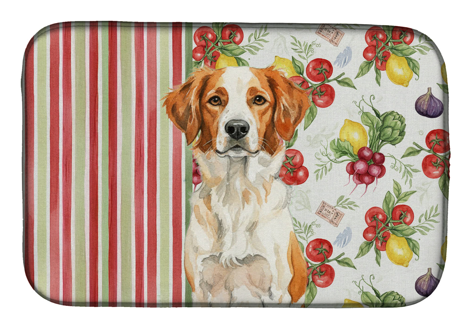 Orange and White Brittany Vegetables Dish Drying Mat Absorbent Dish Drying Mat Pad for Kitchen Counter Dish Drainer Mat for Countertop, 14 x 21", Multicolor