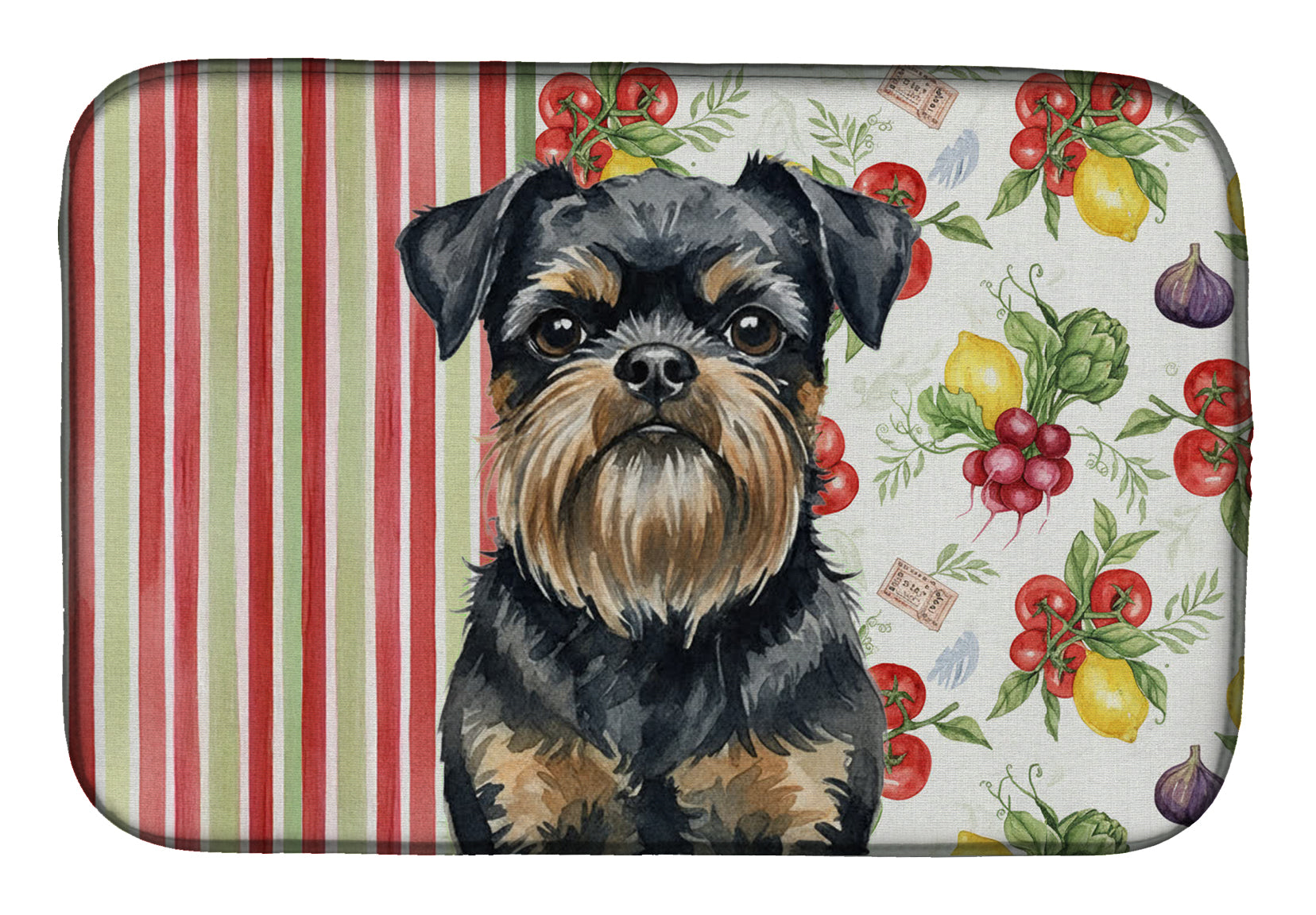 Black and Tan Brussels Griffon Vegetables Dish Drying Mat Absorbent Dish Drying Mat Pad for Kitchen Counter Dish Drainer Mat for Countertop, 14 x 21", Multicolor