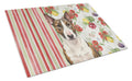 Brindle and White Bull Terrier Vegetables Cutting Board Tempered Glass Kitchen Cutting Surface, Heat Resistant Chopping, Non-Slip Feet, Food Prep & Serving