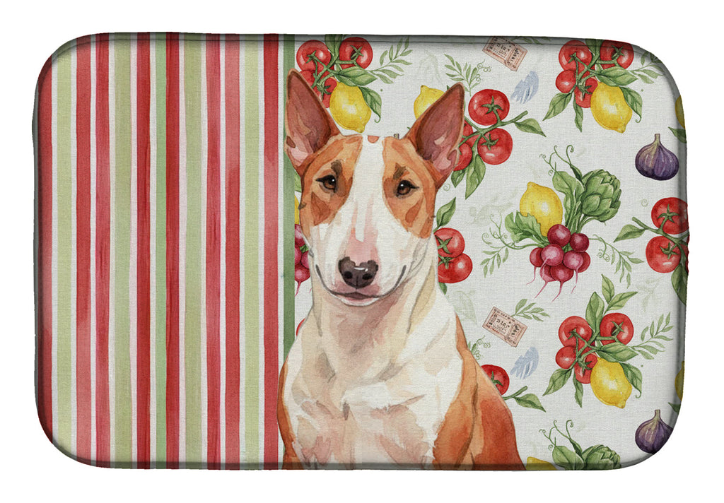 Red and White Bull Terrier Vegetables Dish Drying Mat Absorbent Dish Drying Mat Pad for Kitchen Counter Dish Drainer Mat for Countertop, 14 x 21", Multicolor